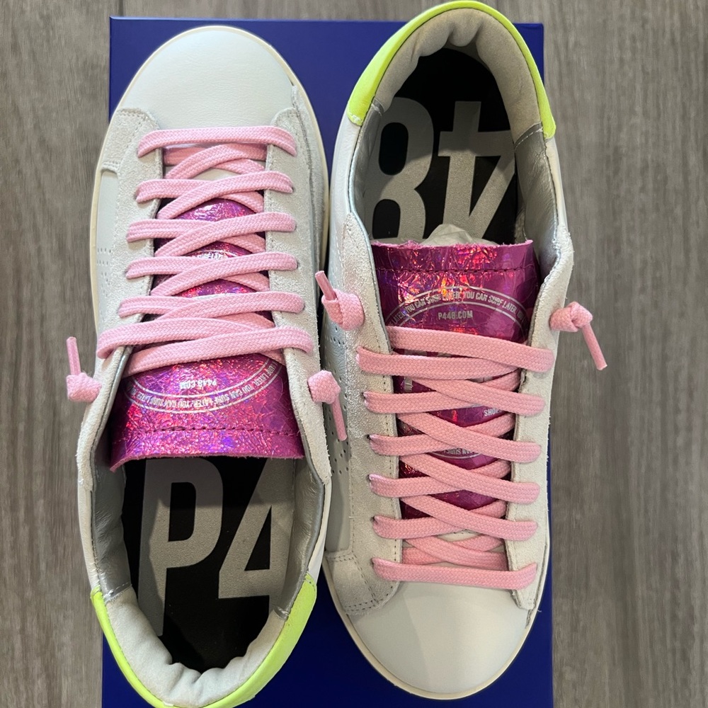 P448 Women's Sneakers with Pink and Neon Green Accents